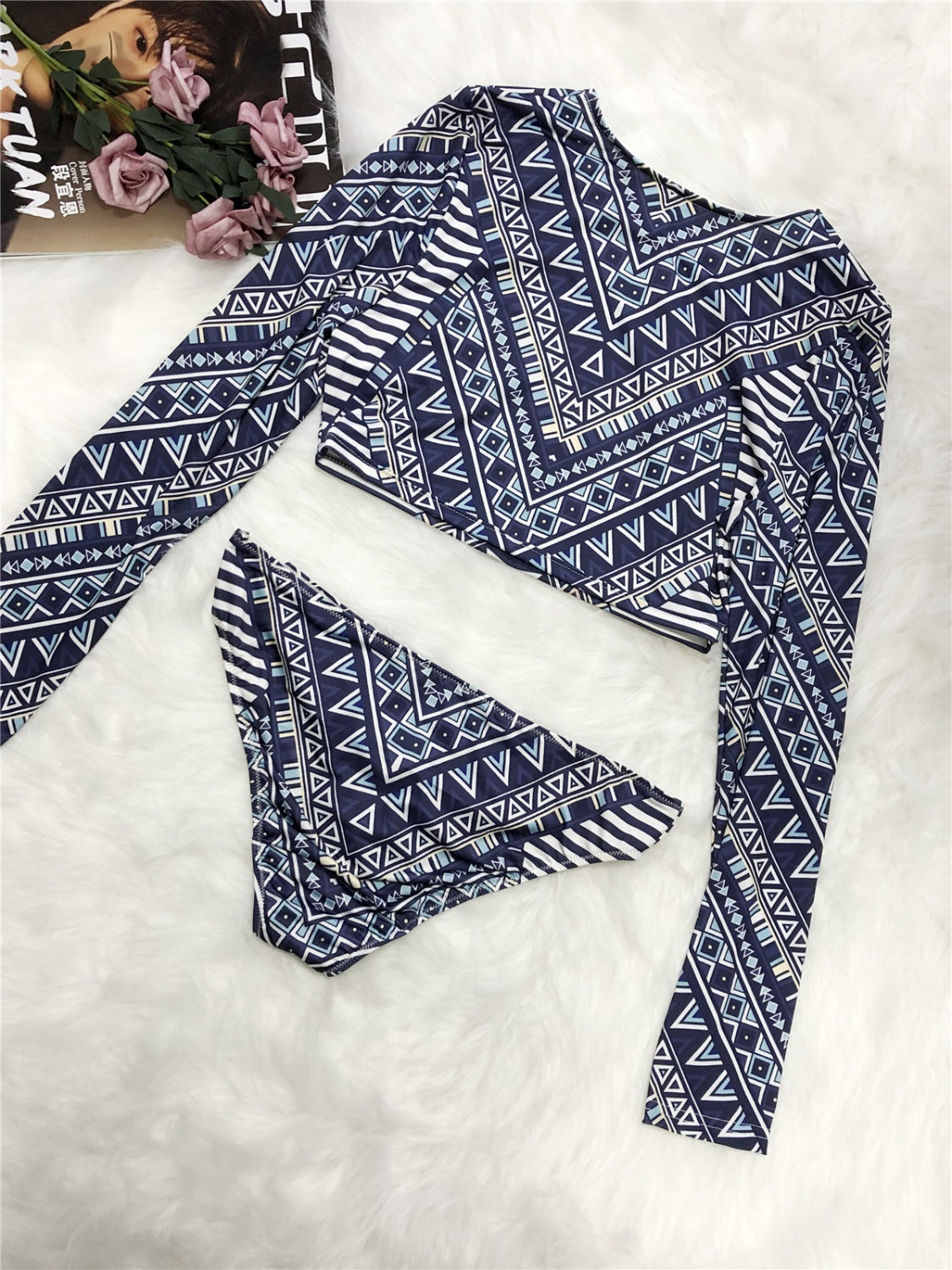 Printed Long Sleeve Top and Brief Swim Set - AllIn Computer