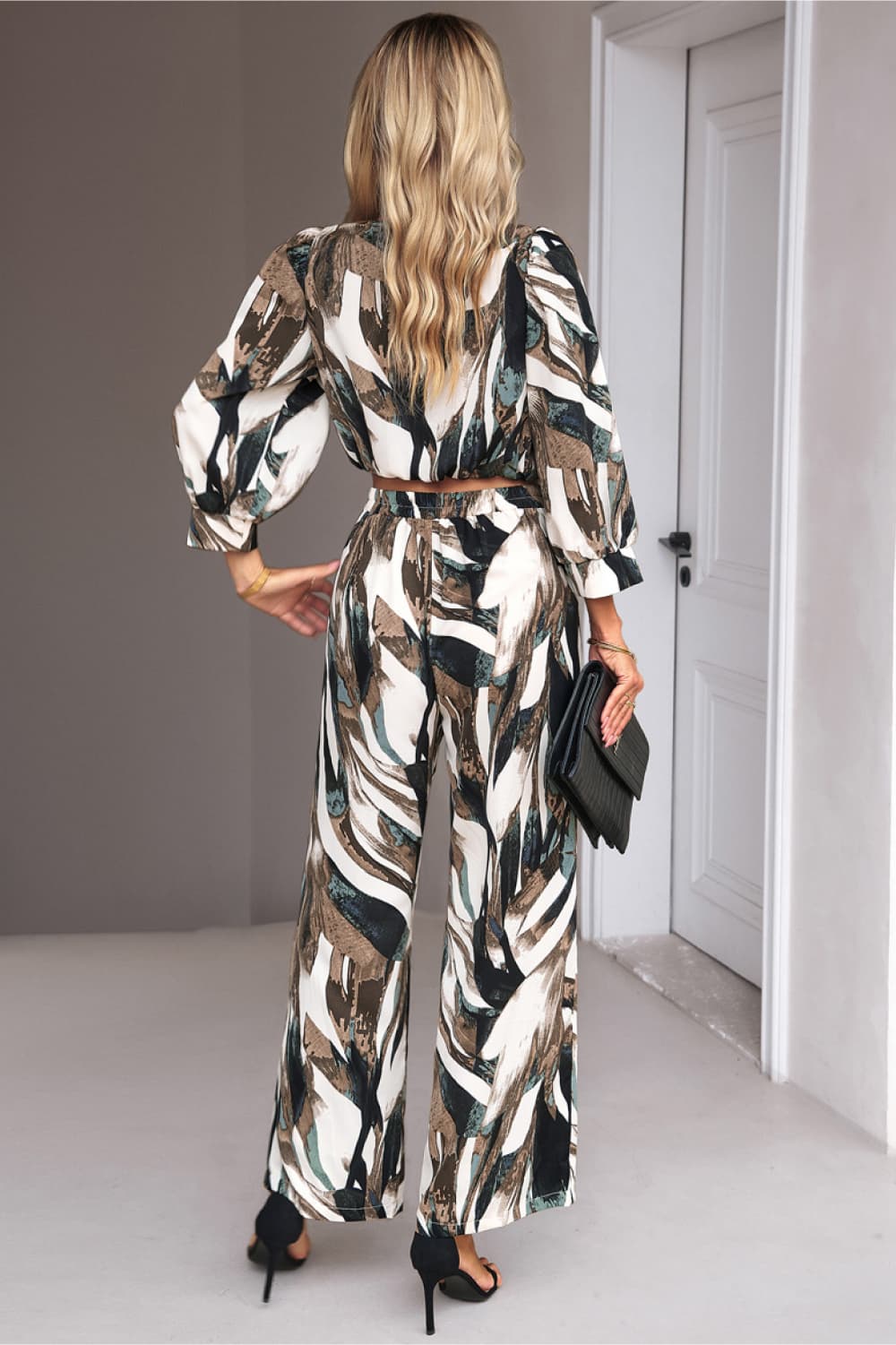 Printed Cropped Top and Pants Set - AllIn Computer