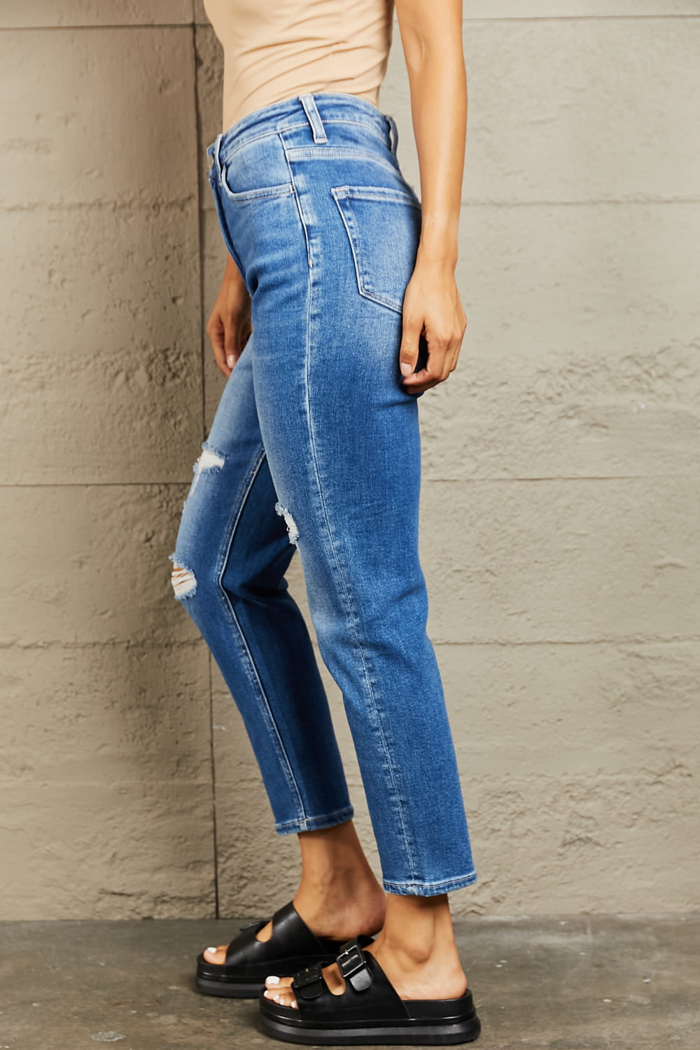 BAYEAS High Waisted Cropped Dad Jeans - AllIn Computer