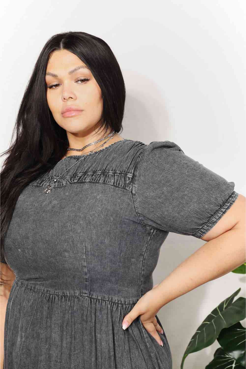 And The Why Full Size Washed Chambray Midi Dress - AllIn Computer