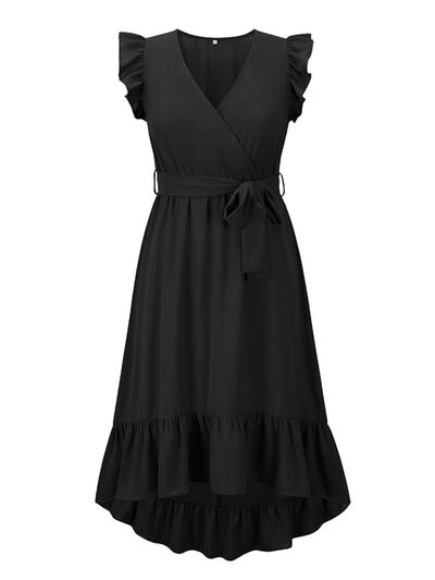 Tied Surplice Ruffle Hem Dress - AllIn Computer
