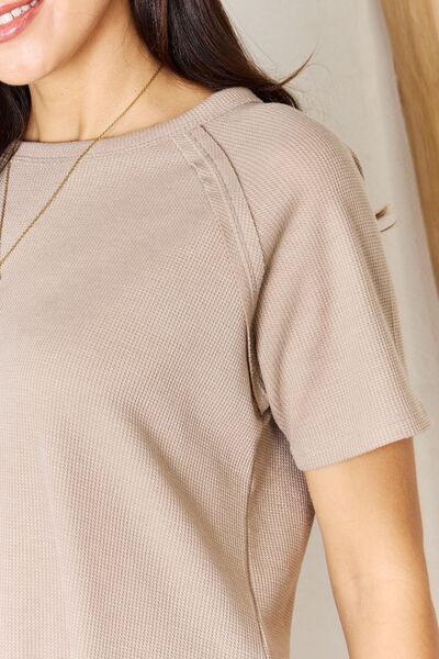 Zenana Baby Waffle Short Sleeve Slit High-Low T-Shirt - AllIn Computer