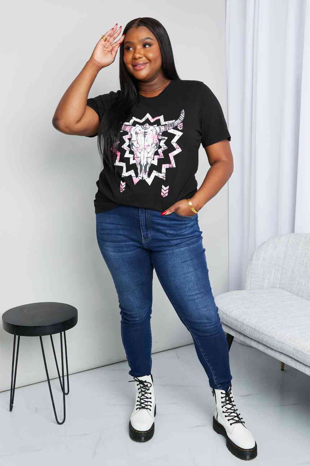 mineB Full Size Graphic Round Neck Tee Shirt - AllIn Computer