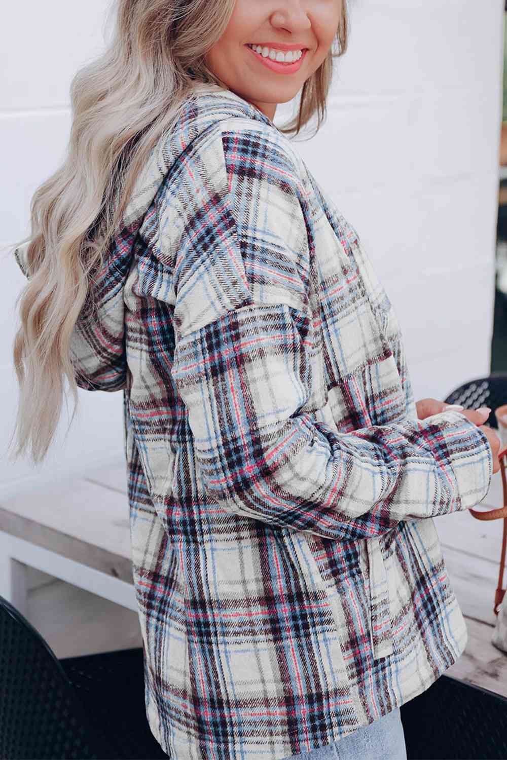 Plaid Long Sleeve Buttoned Hoodie - AllIn Computer