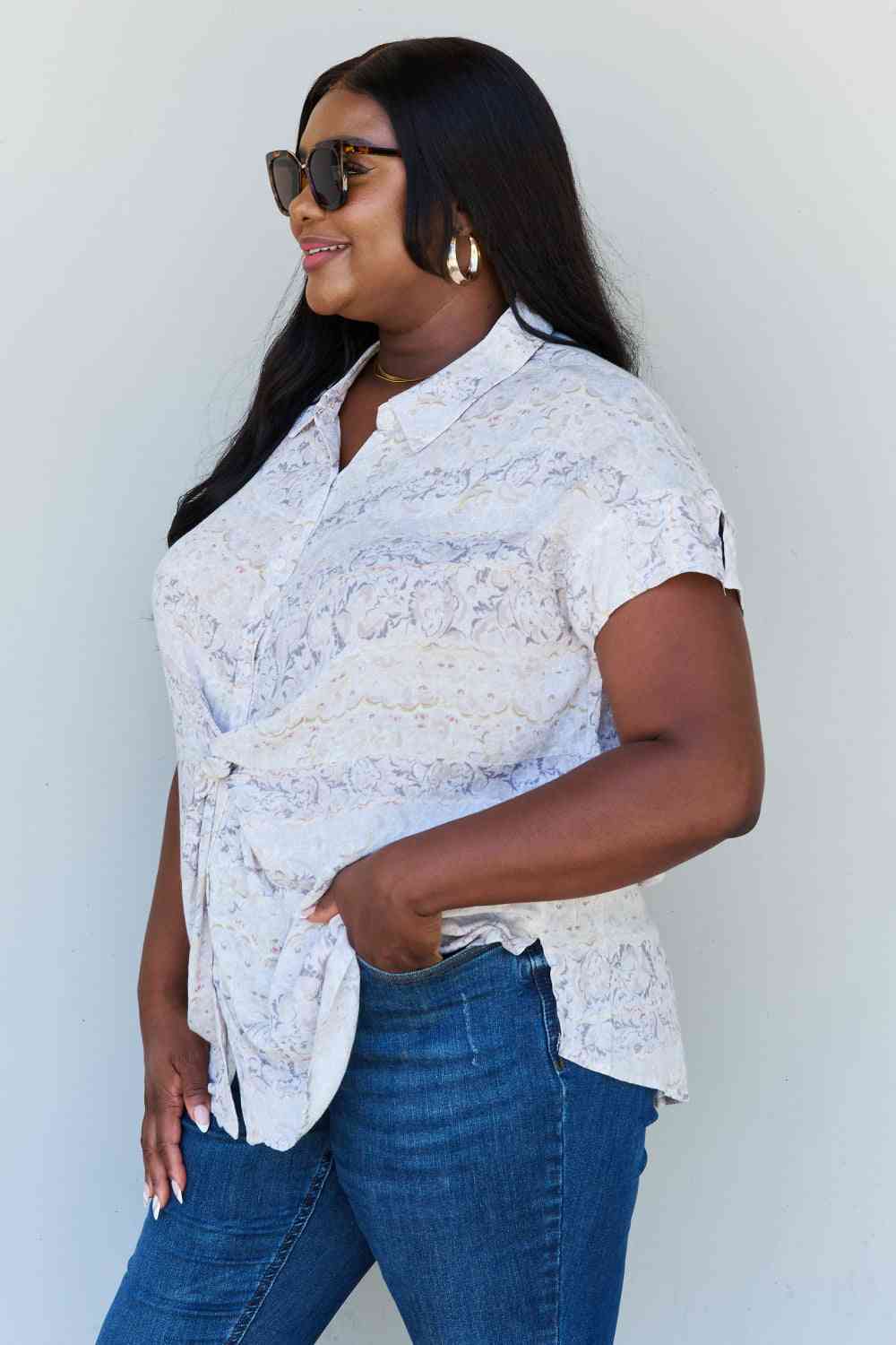 ODDI Full Size Floral Paisley Print Twist Tunic Top - AllIn Computer