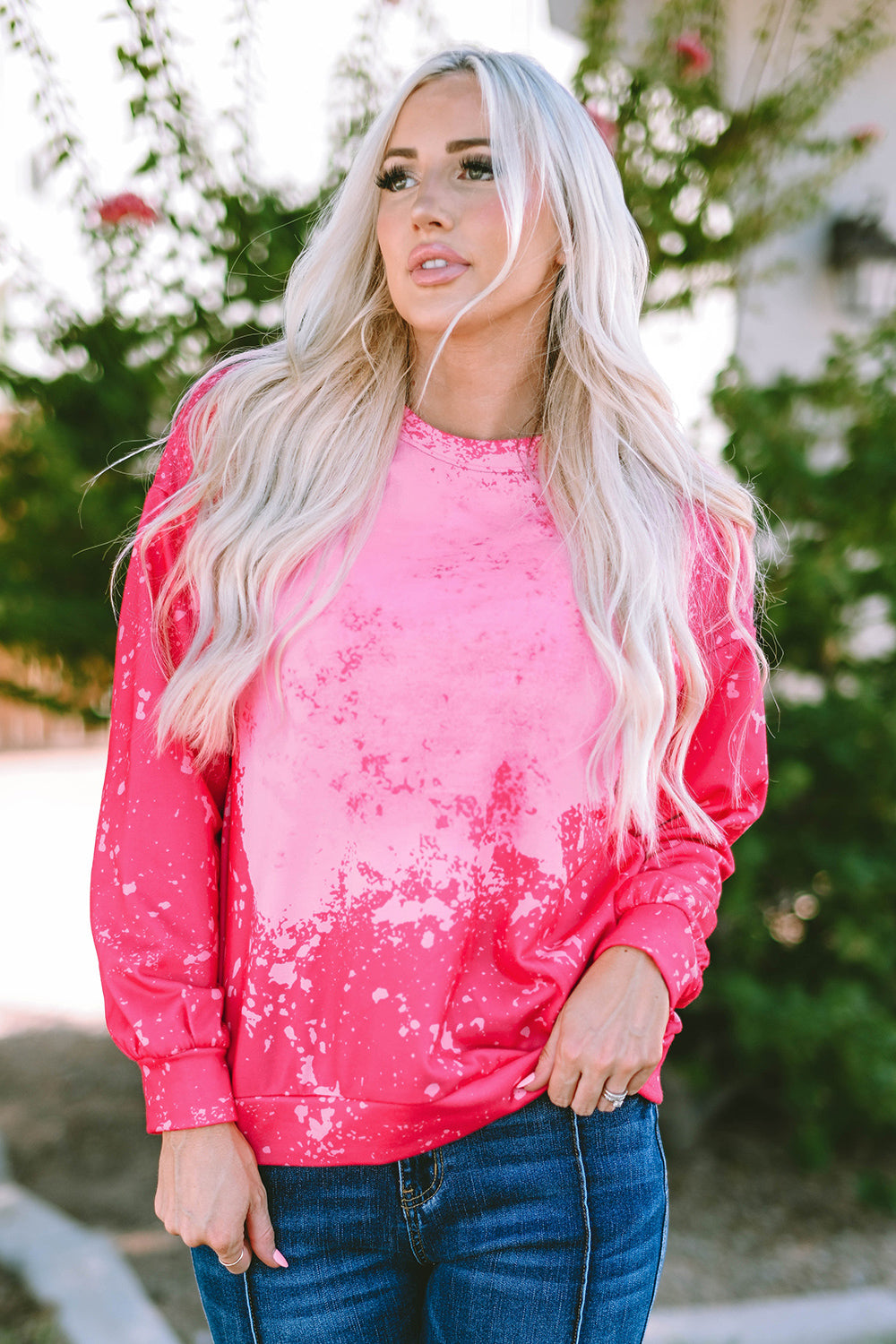 Printed Round Neck Long Sleeve Sweatshirt - AllIn Computer