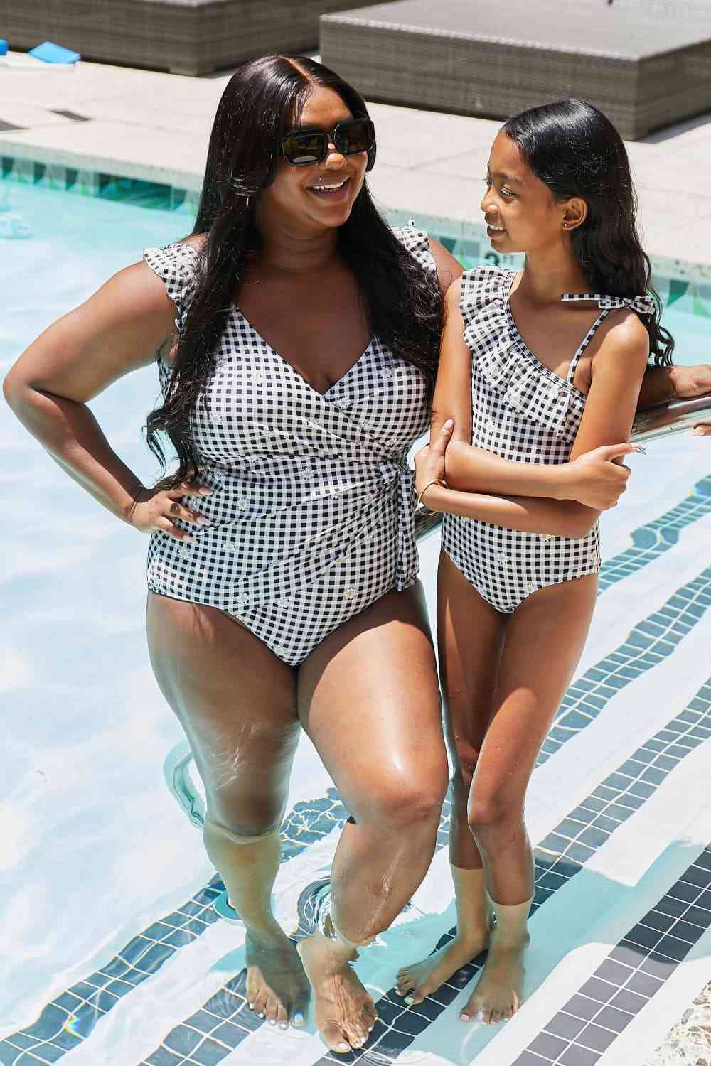 Marina West Swim Full Size Float On Ruffle Faux Wrap One-Piece in Black - AllIn Computer