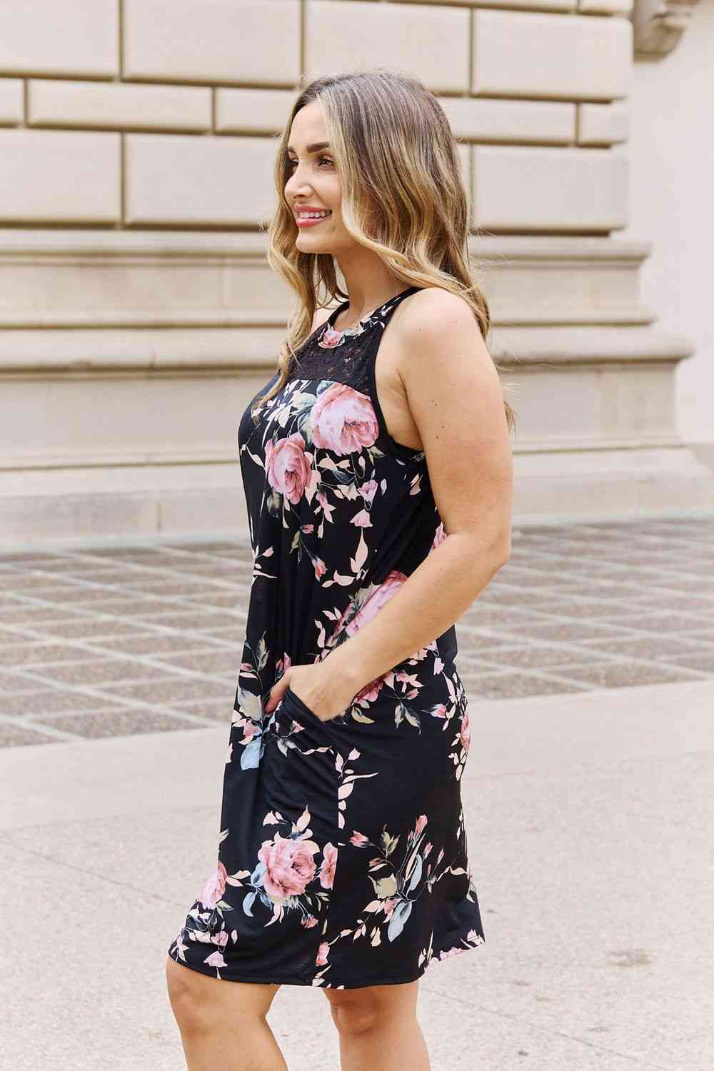 Heimish On A Journey Full Size Floral Lace Detail Sleeveless Dress - AllIn Computer