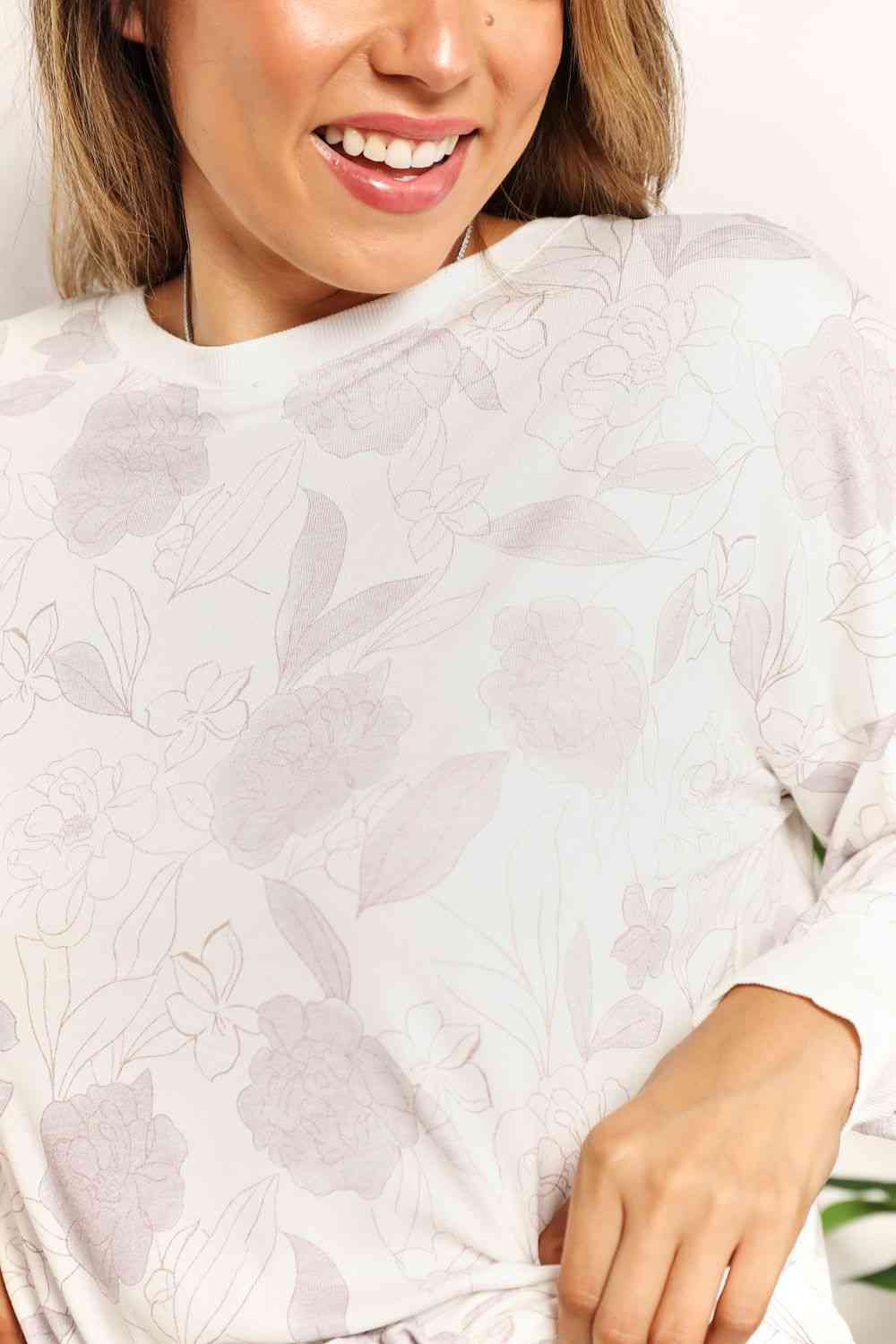 Double Take Floral Long Sleeve Top and Shorts Loungewear Set - AllIn Computer