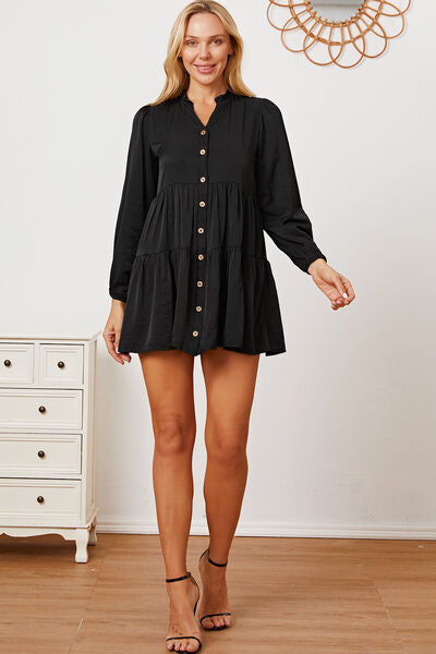 Ruffled Button Up Long Sleeve Tiered Shirt - AllIn Computer