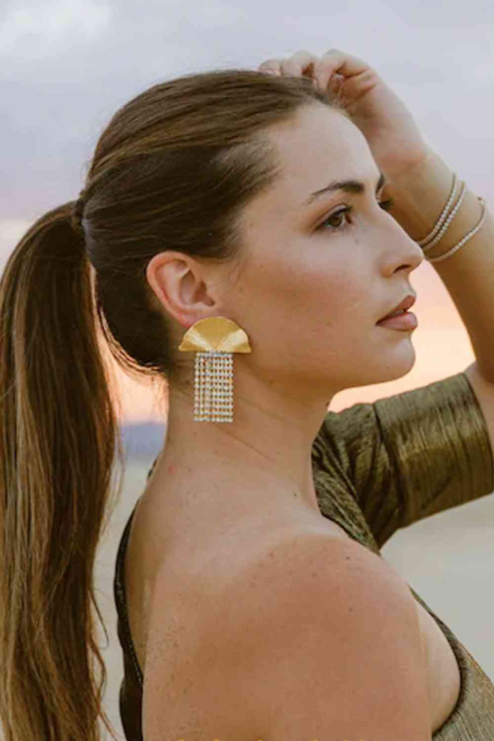 18K Gold Plated Fan Fringe Dangle Earrings - AllIn Computer