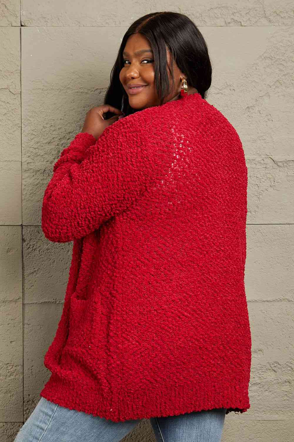 Zenana Falling For You Full Size Open Front Popcorn Cardigan - AllIn Computer