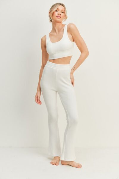 Kimberly C Waffle Tank and High Waist Flare Pants Set - AllIn Computer
