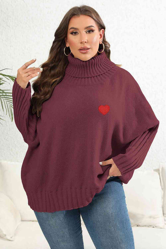 Plus Size Turtle Neck Long Sleeve Sweater - AllIn Computer