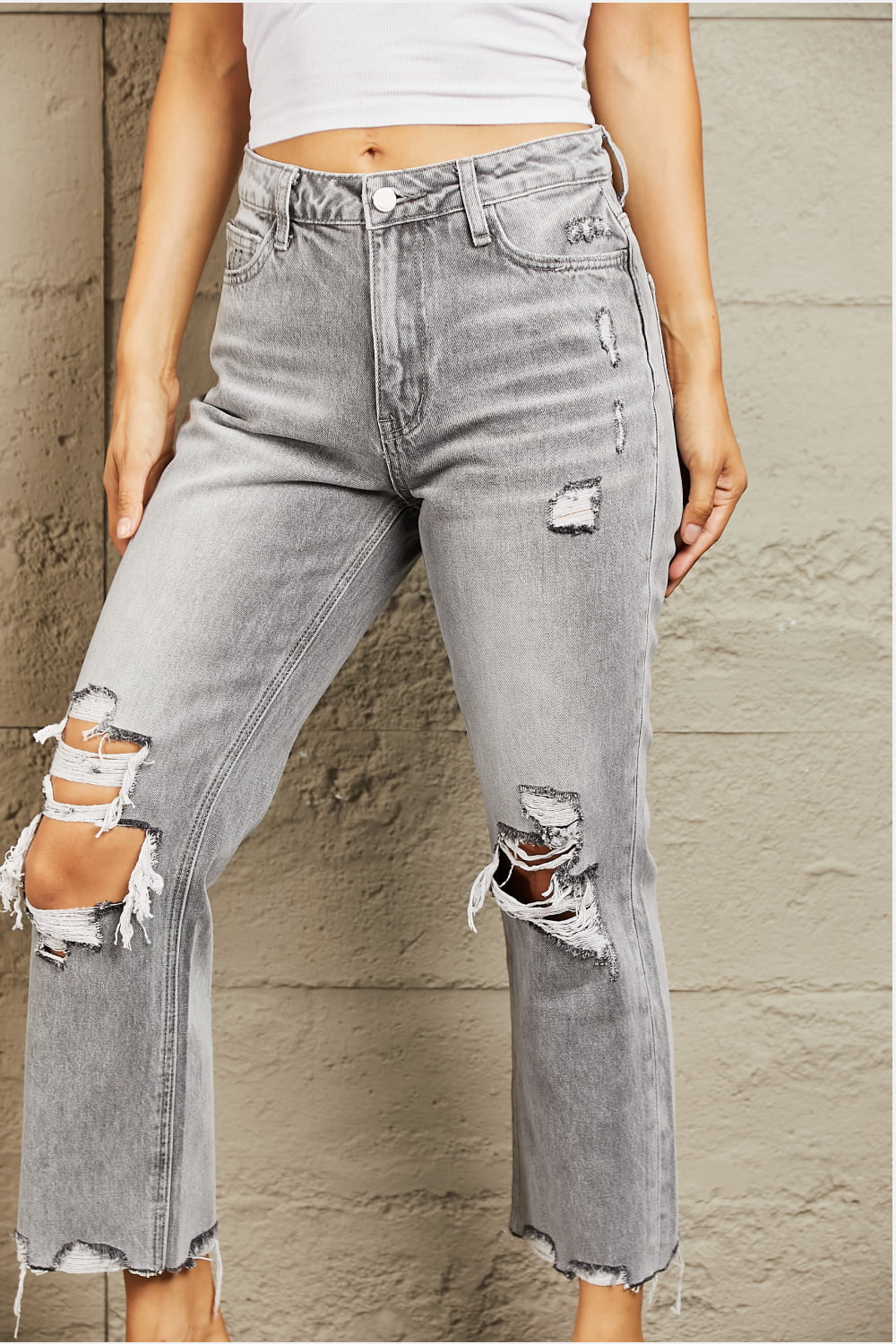 BAYEAS High Waisted Cropped Straight Jeans - AllIn Computer