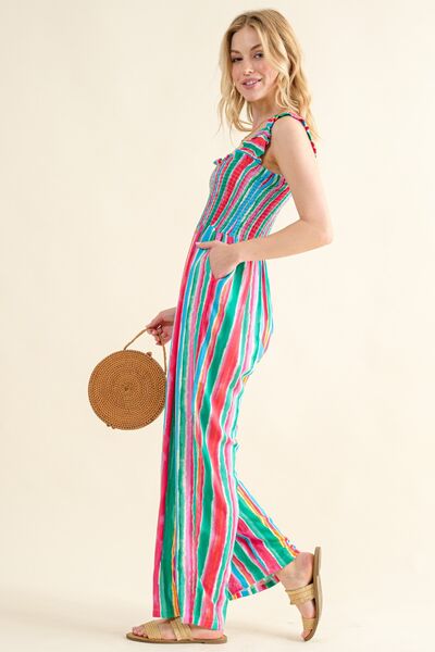 And The Why Full Size Striped Smocked Sleeveless Jumpsuit - AllIn Computer