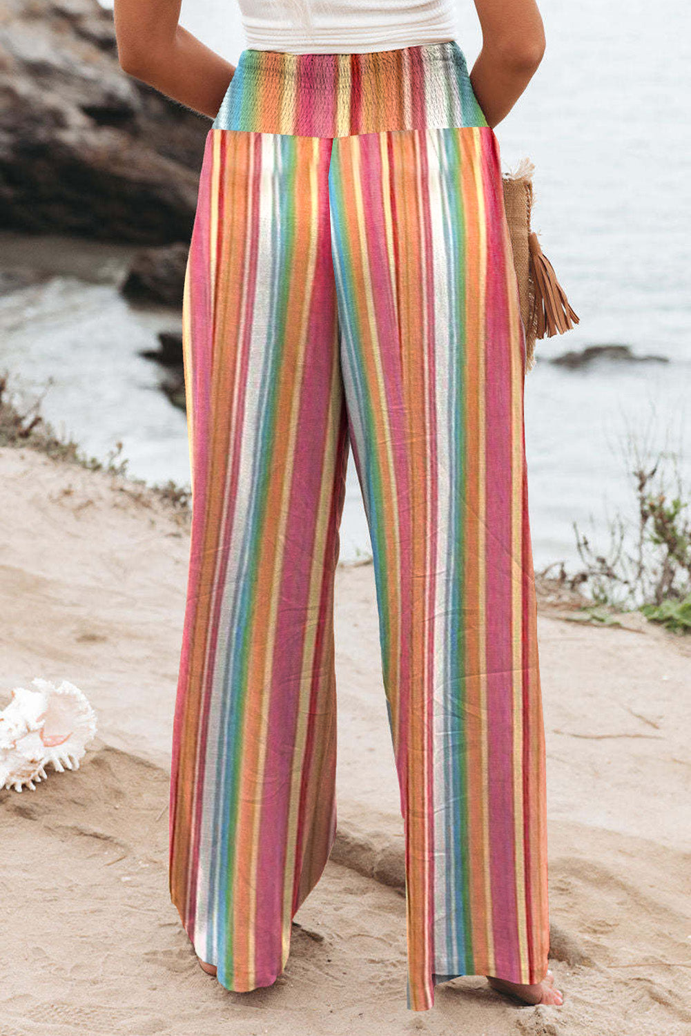 Striped Smocked Waist Pants with Pockets - AllIn Computer