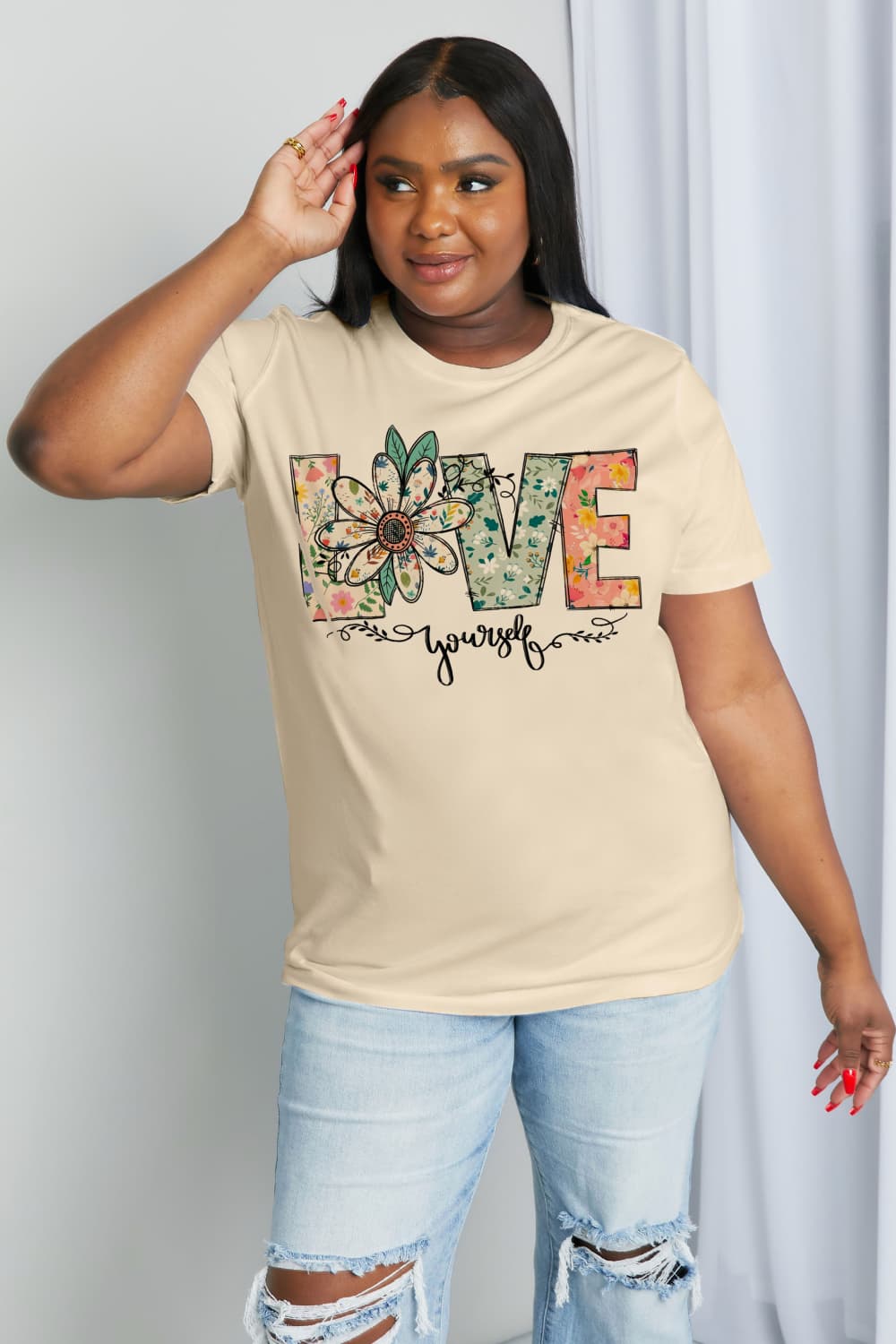 Simply Love Full Size LOVE YOURSELF Graphic Cotton Tee - AllIn Computer