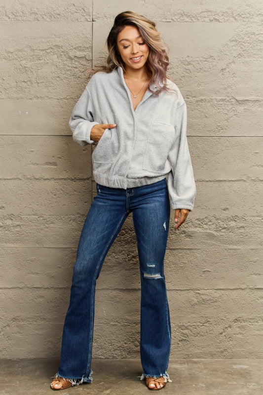 Snap Down Dropped Shoulder Jacket - AllIn Computer