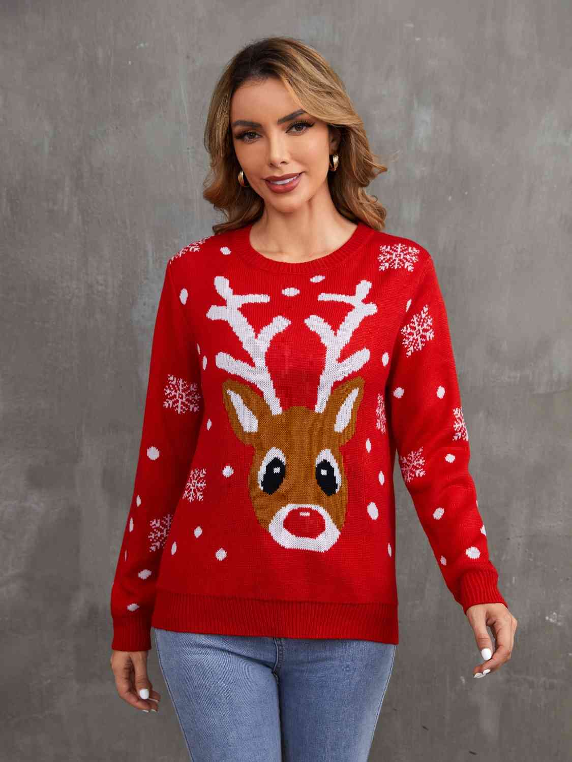 Christmas Theme Round Neck Sweater - AllIn Computer