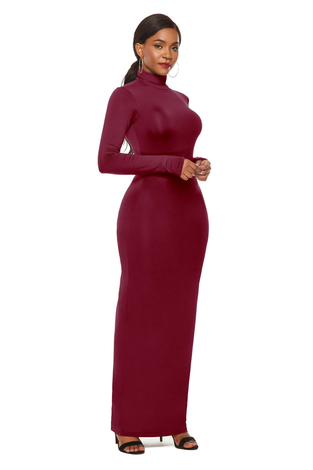 Mock Neck Long Sleeve Maxi Slim Dress - AllIn Computer
