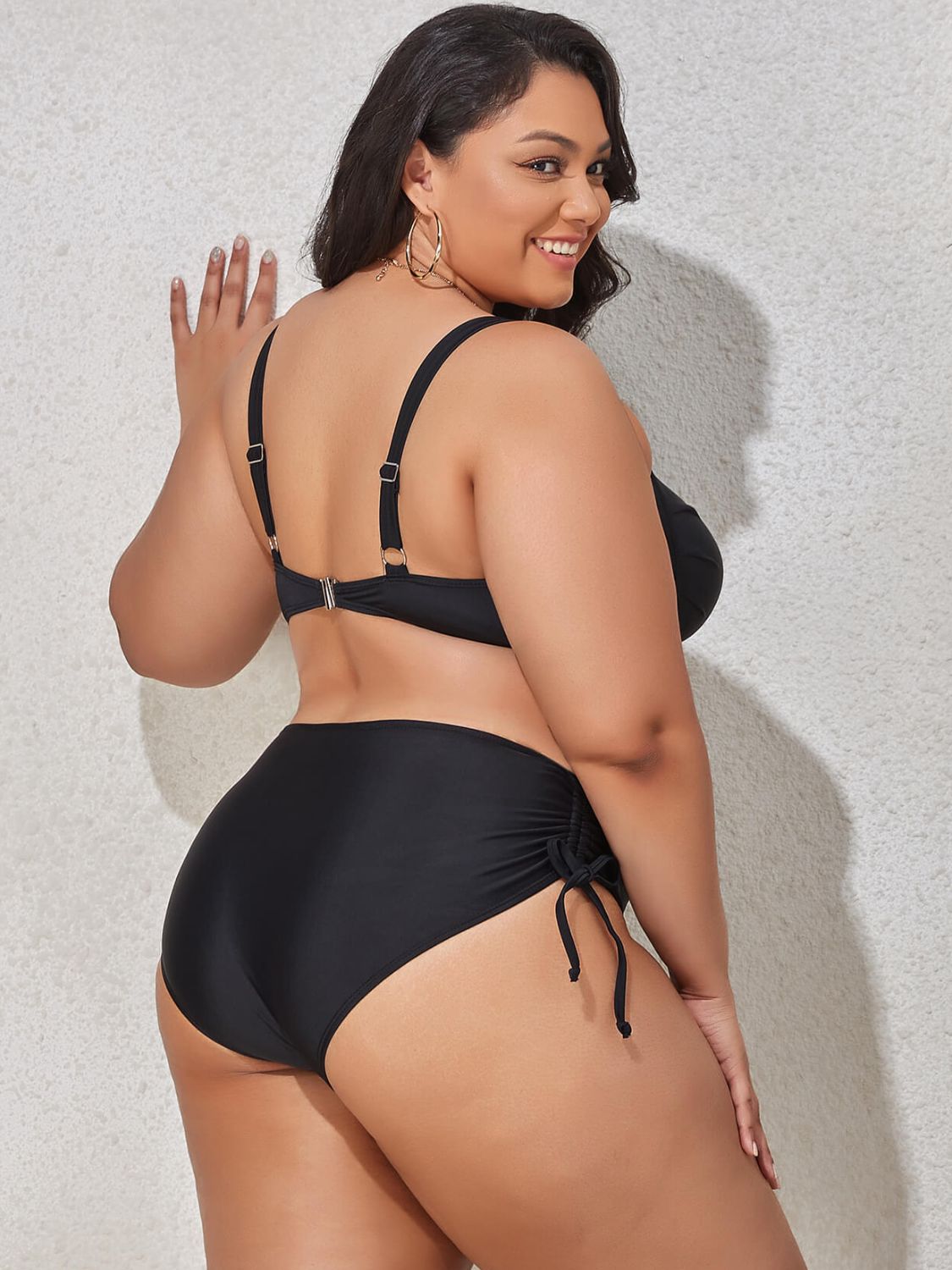 Plus Size Printed Drawstring Detail Bikini Set - AllIn Computer