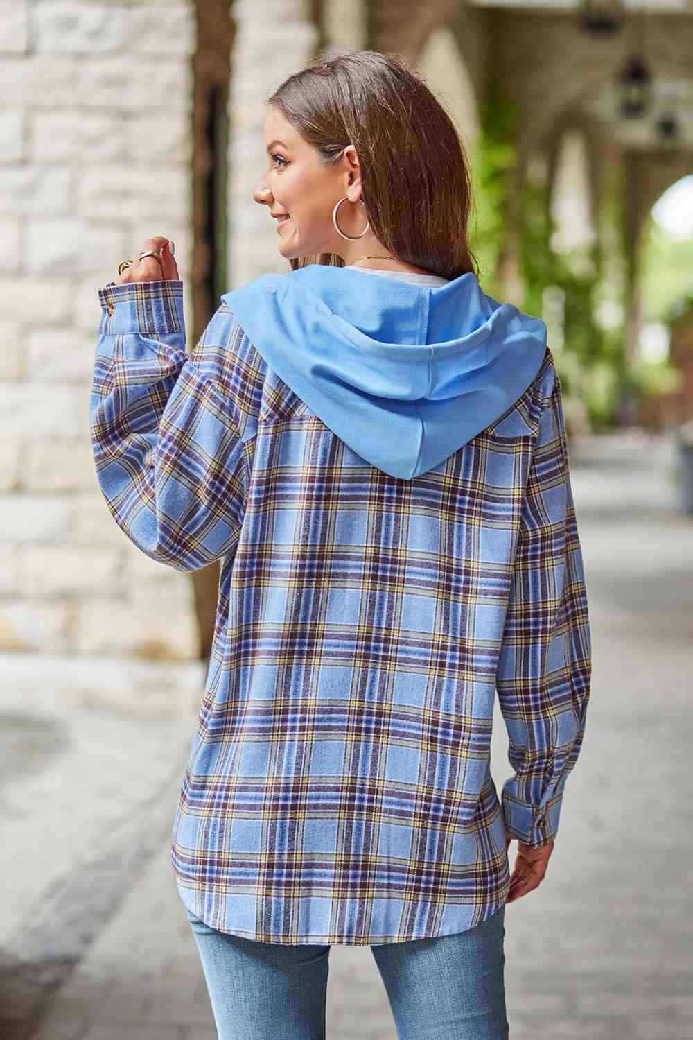 Plaid Long Sleeve Hooded Jacket - AllIn Computer