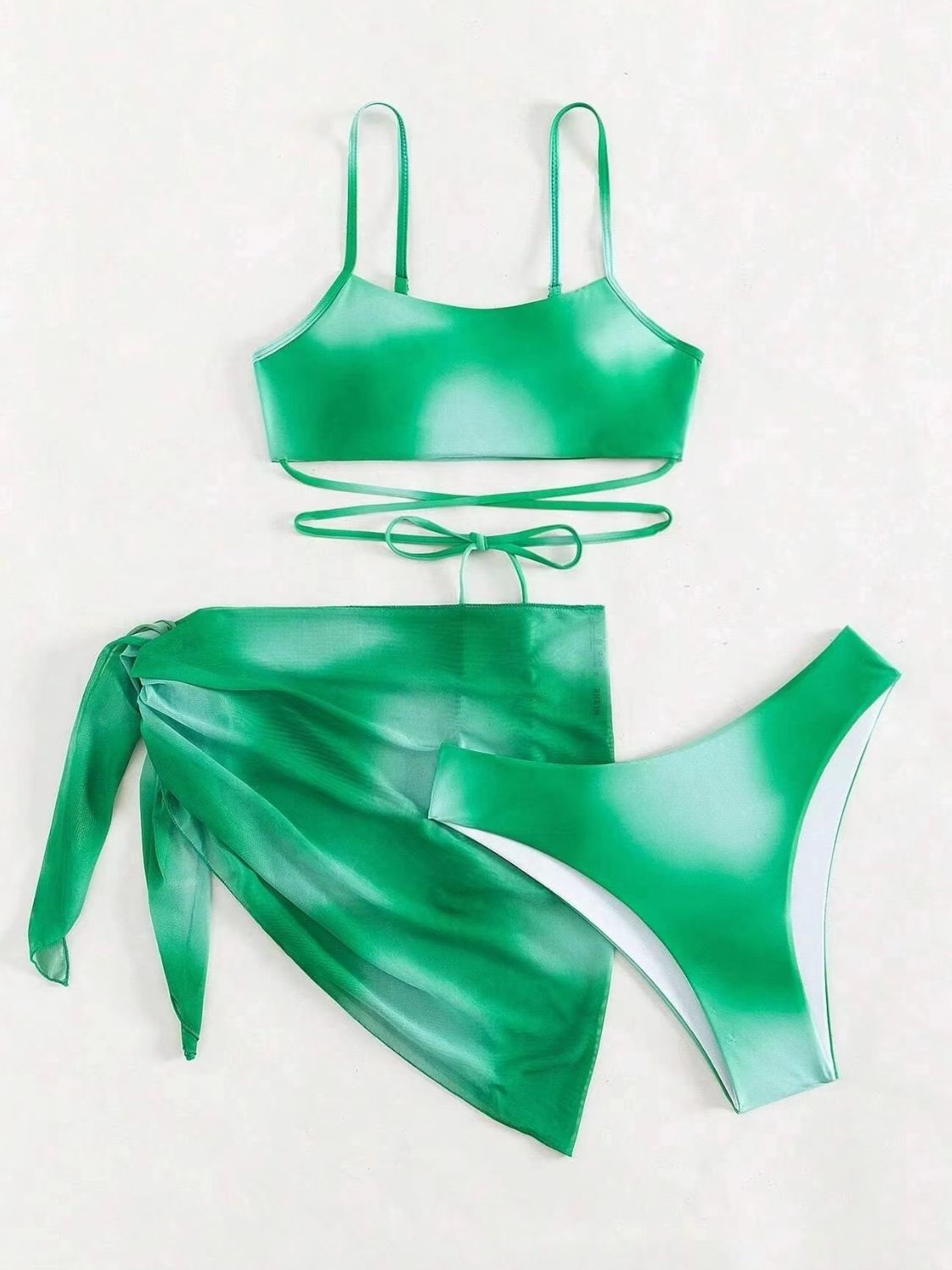 Tied Gradient Spaghetti Strap Three-Piece Swim Set - AllIn Computer