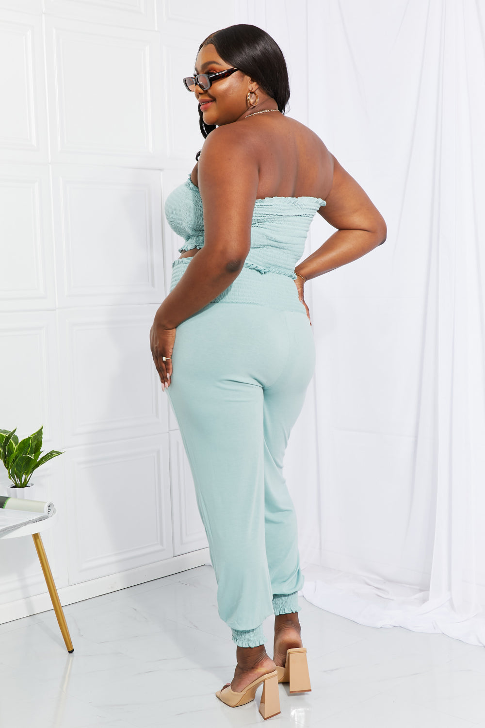Zenana Full Size Stylish Comfort Smocked Tube Top & Jogger Set - AllIn Computer