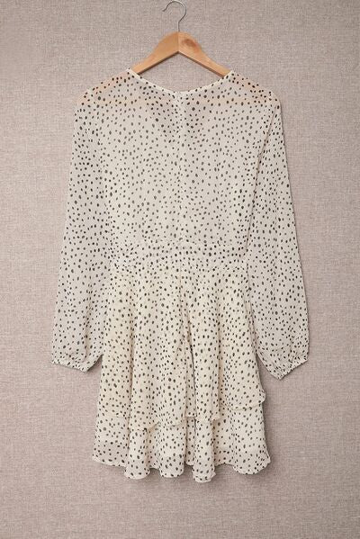 Tied Polka Dot Balloon Sleeve Layered Dress - AllIn Computer