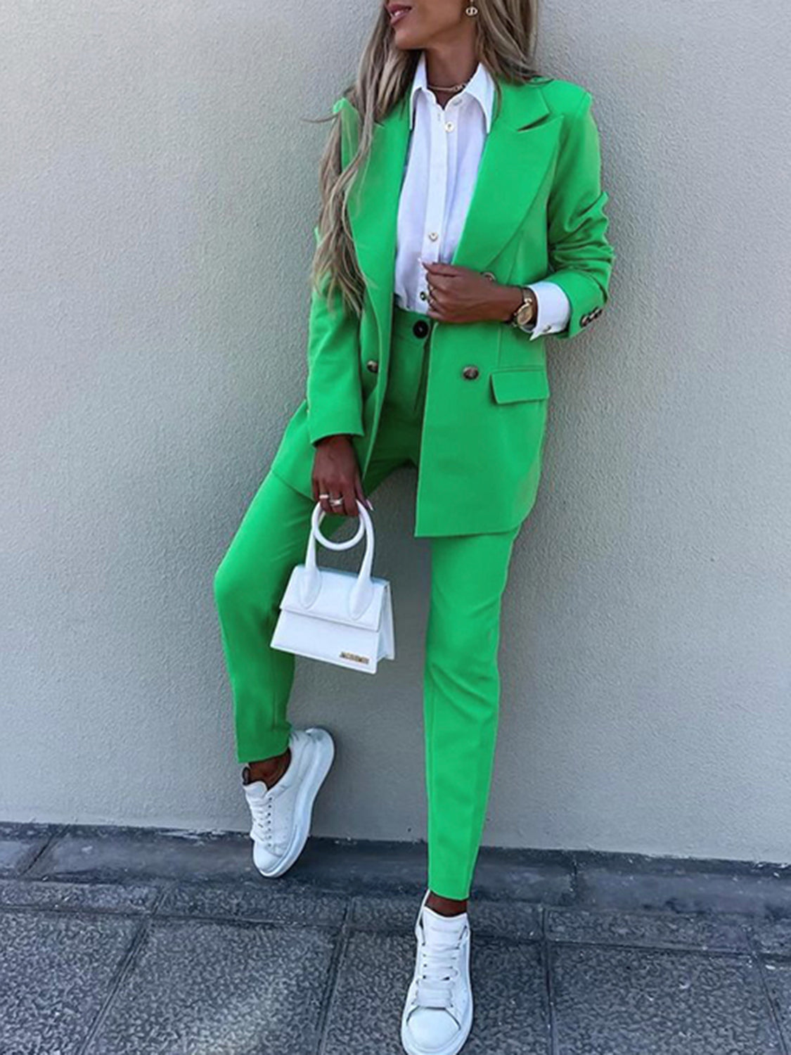 Lapel Collar Long Sleeve Blazer and Pants Set - AllIn Computer