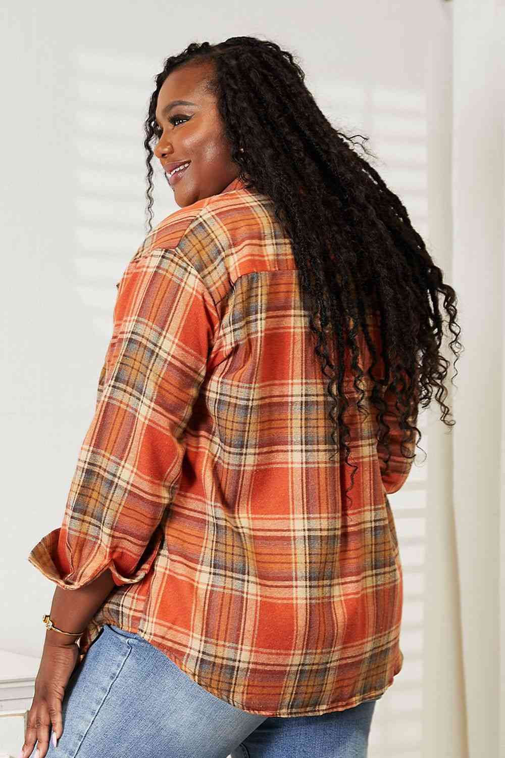 Double Take Plaid Dropped Shoulder Shirt - AllIn Computer