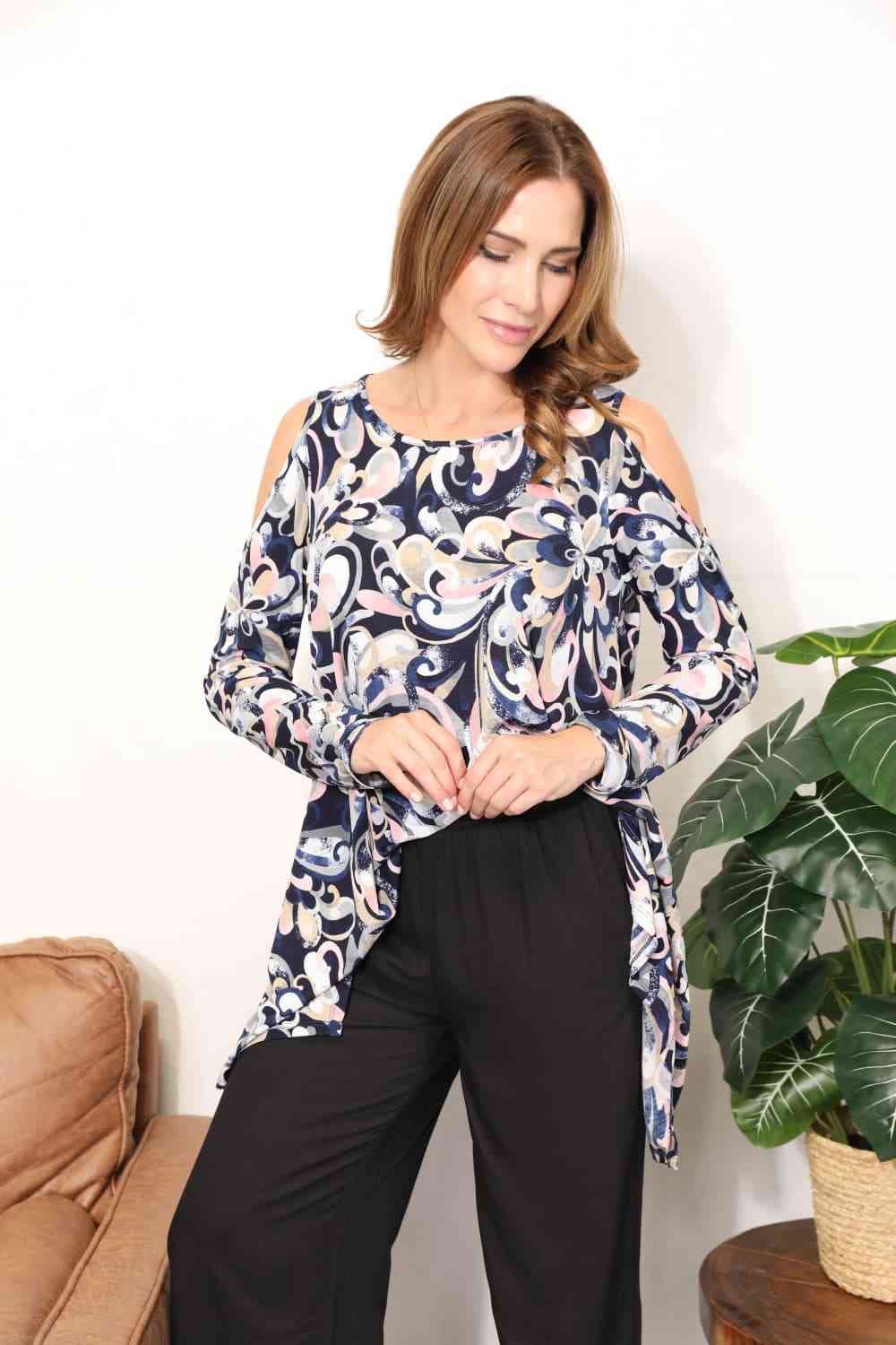 Sew In Love  Full Size Long Sleeve Flower Print Blouse - AllIn Computer