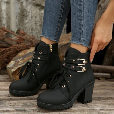 PU Leather Round Toe Block Heel Boots - AllIn Computer