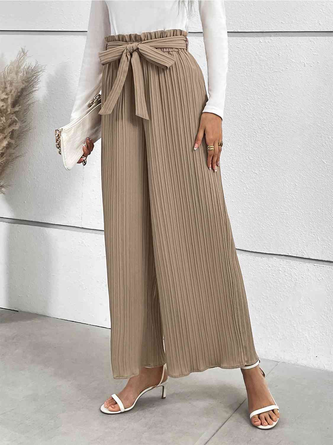 Tied Wide Leg Long Pants - AllIn Computer