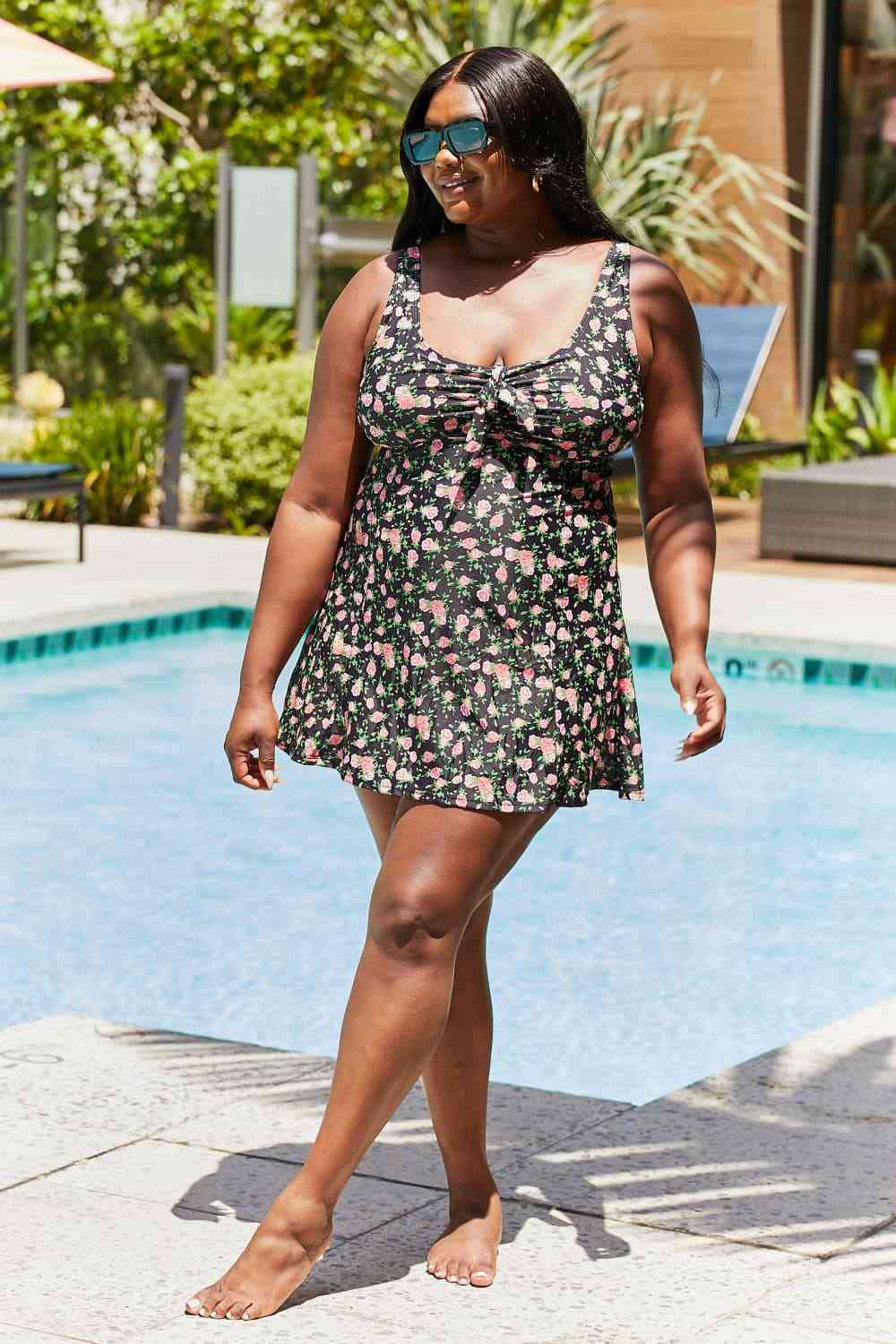 Marina West Swim Full Size Clear Waters Swim Dress in Black Roses - AllIn Computer