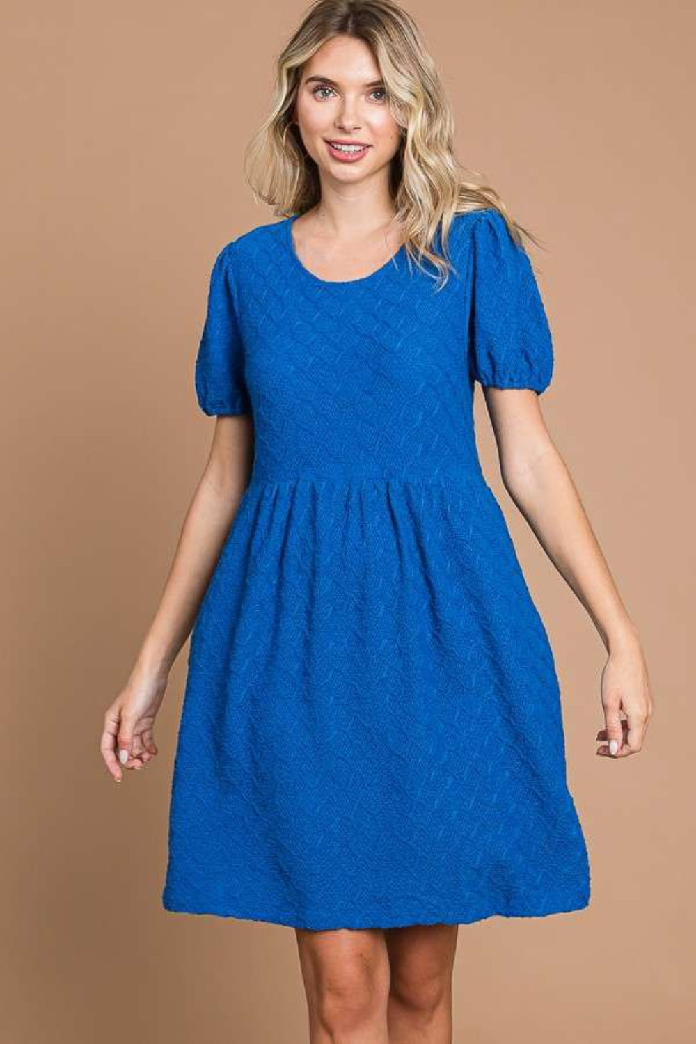 Culture Code Texture Round Neck Short Sleeve Dress with Pockets - AllIn Computer