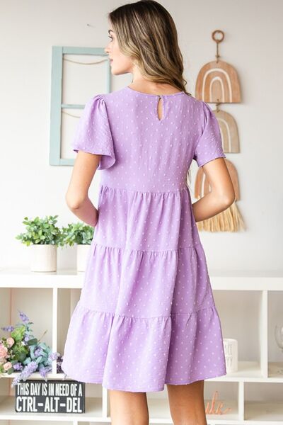 Heimish Full Size Swiss Dot Short Sleeve Tiered Dress - AllIn Computer