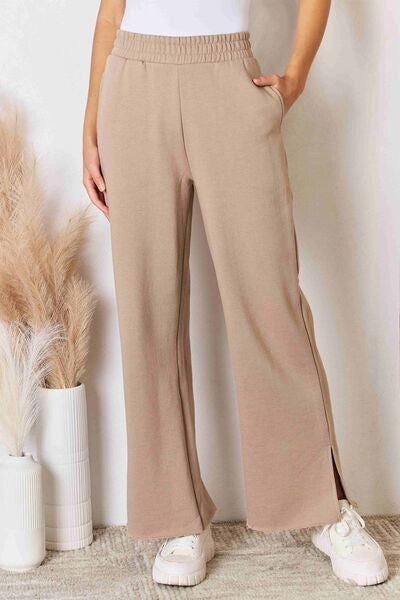RISEN Wide Waistband Slit Wide-Leg Pants - AllIn Computer