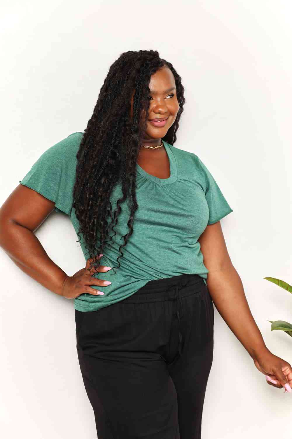 Double Take Ruched V-Neck Short Sleeve T-Shirt - AllIn Computer
