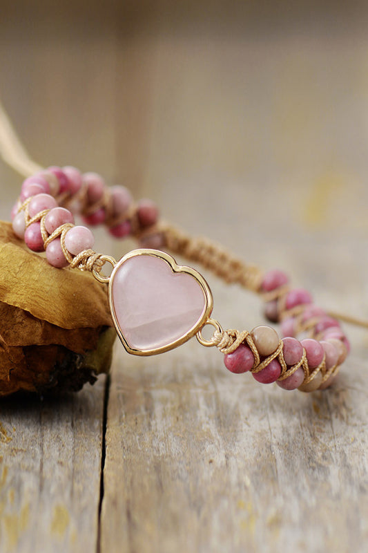 Rose Quartz Heart Beaded Bracelet - AllIn Computer