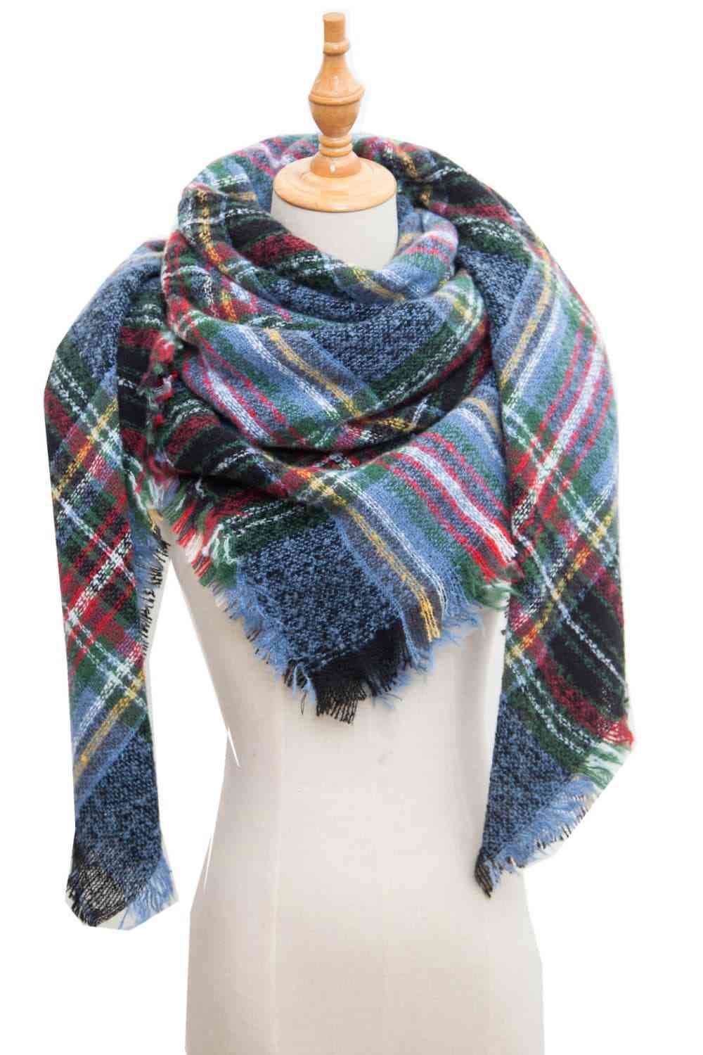 Plaid Raw Hem Polyester Scarf - AllIn Computer