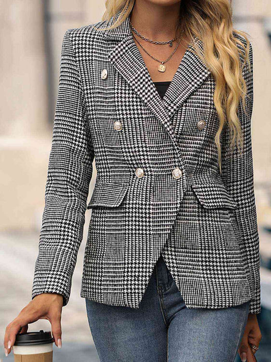 Houndstooth Buttoned Long Sleeve Blazer - AllIn Computer