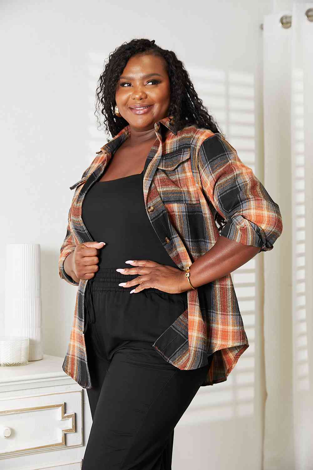 Double Take Plaid Dropped Shoulder Shirt - AllIn Computer