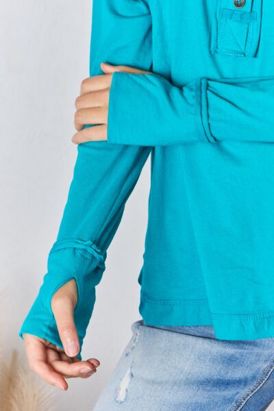 Zenana Exposed Seam Thumbhole Long Sleeve Top - AllIn Computer