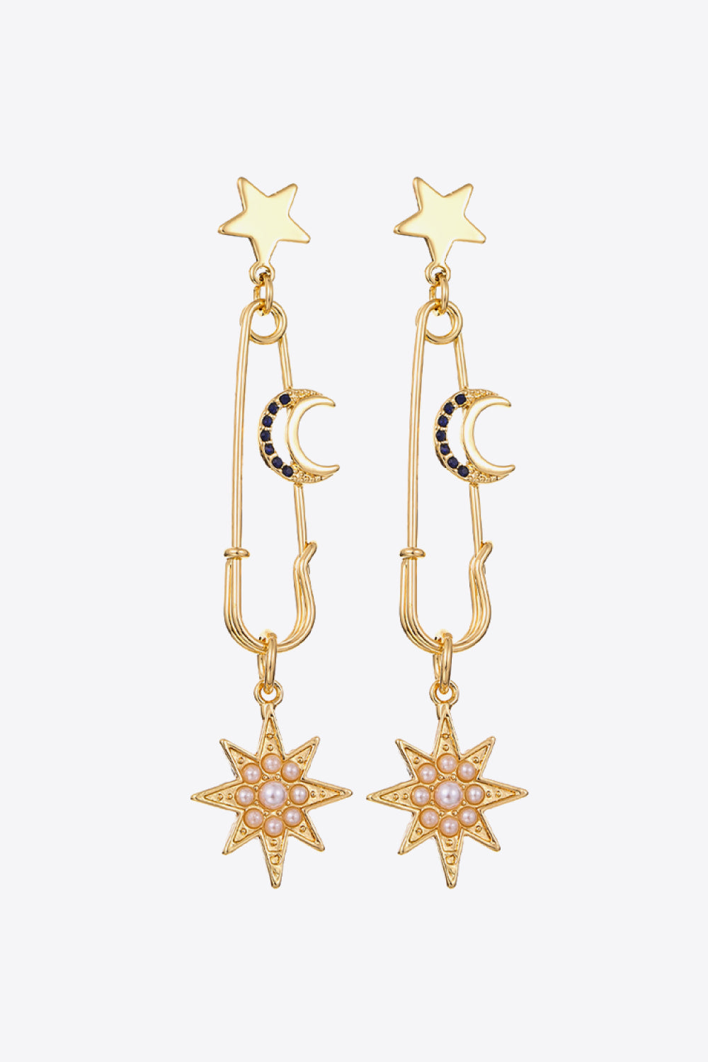 Inlaid Pearl Star and Moon Drop Earrings - AllIn Computer