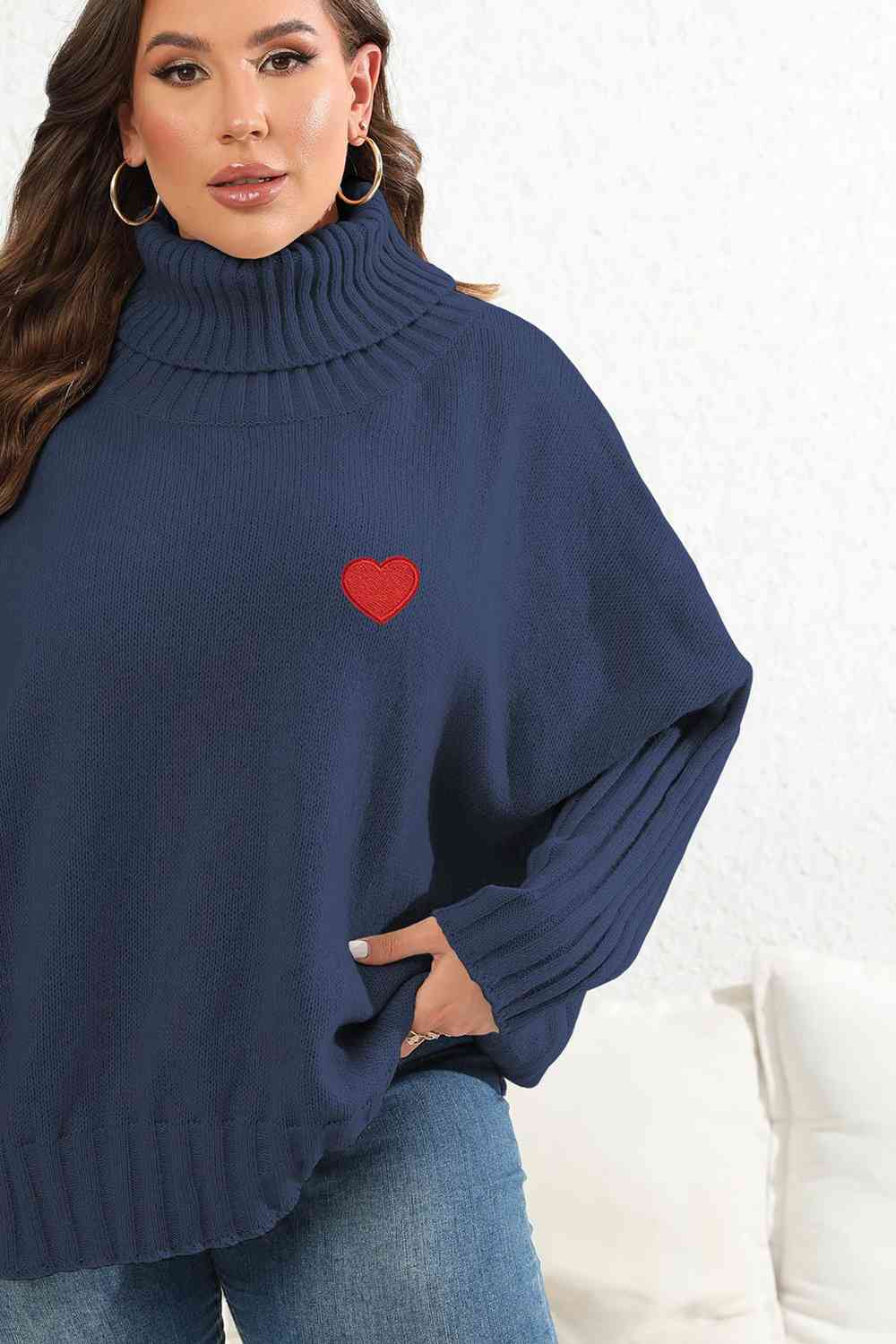 Plus Size Turtle Neck Long Sleeve Sweater - AllIn Computer