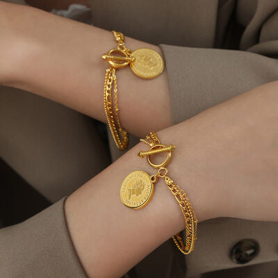 Coin Pendant Toggle clasp 18K Gold-Plated Bracelet - AllIn Computer