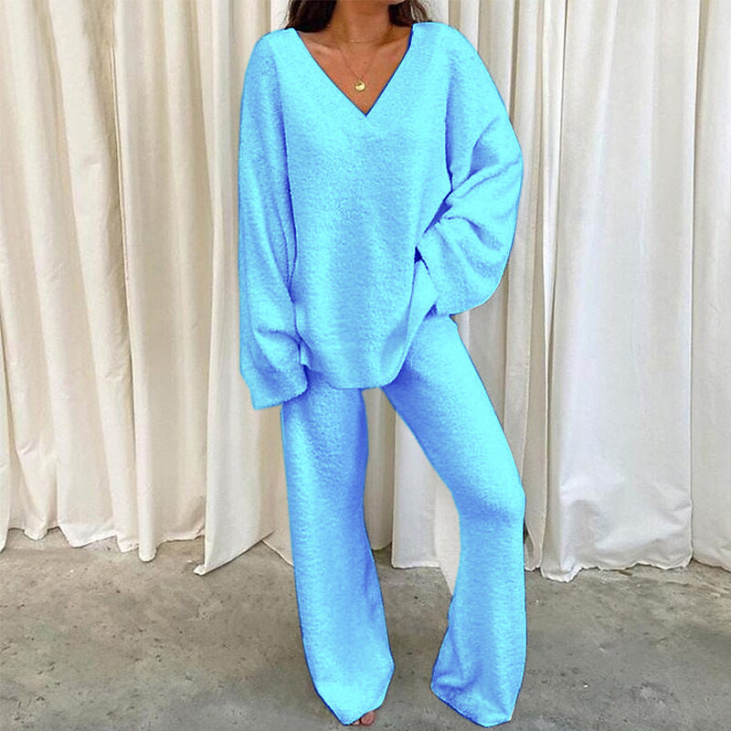 V-Neck Long Sleeve Top and Long Pants Set - AllIn Computer