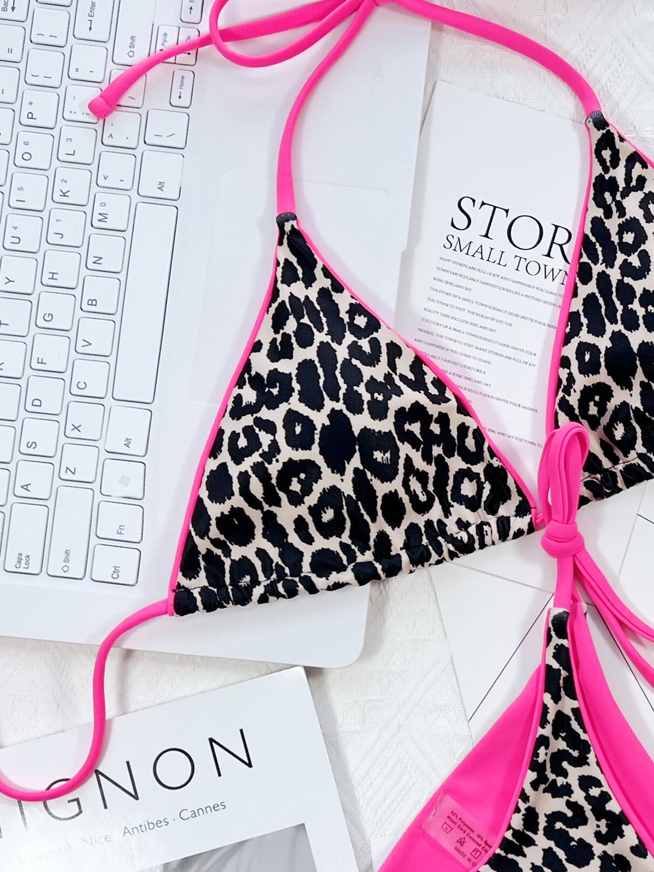Leopard Print Halter Neck Tie Side Bikini Set - AllIn Computer